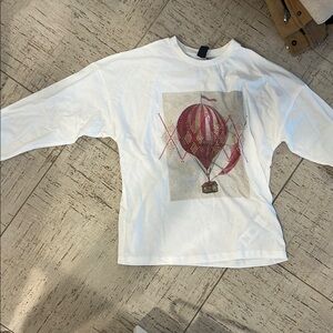 White Long Sleeve Tee with Pink Hot Air Balloon Design